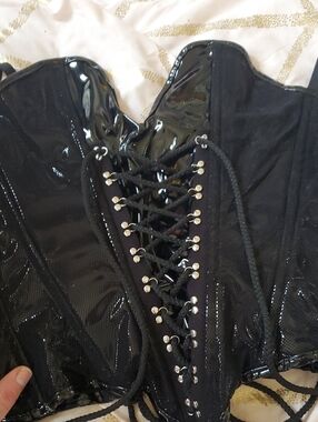 Black Patent Lace-Up Corset Top